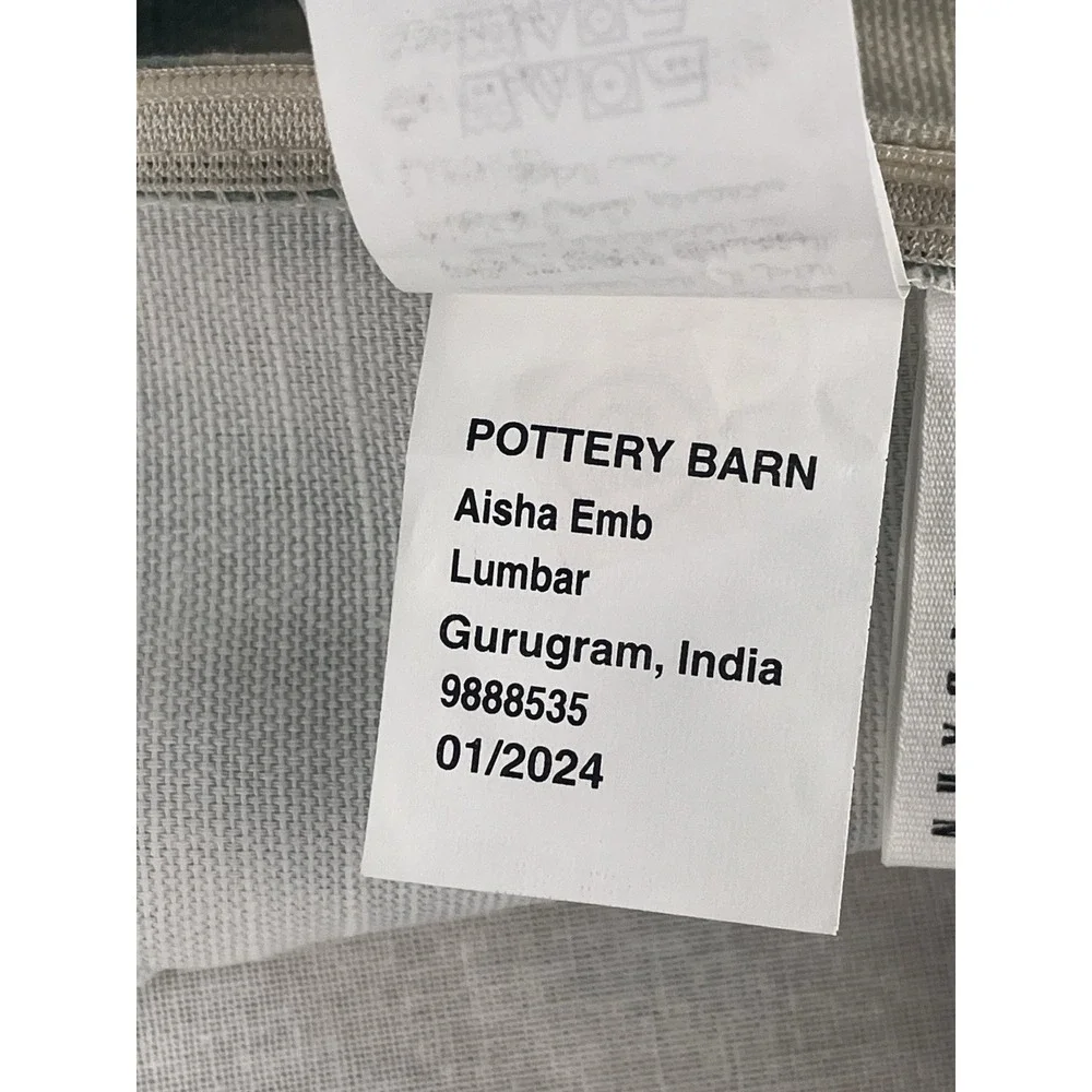 2 x Pottery Barn Aisha Embroidered Lumbar Pillow Cover Suzani Blue Cream Boho